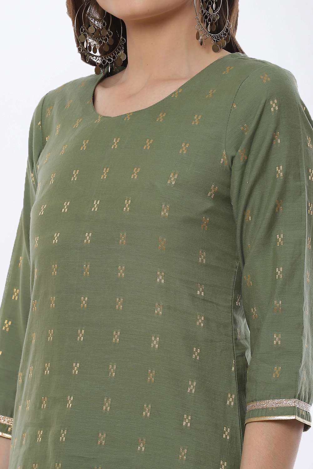Olive Green Art Silk Straight Suit Set image number 1